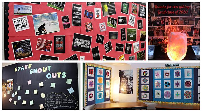school bulletin boards decorated with positive messages